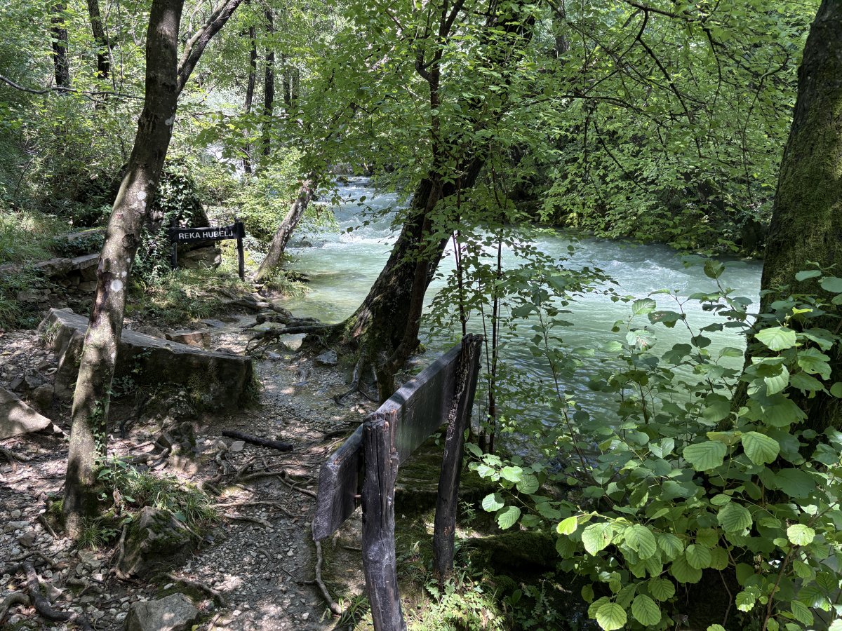 The Hubelj river flows from the mountain springs along this path into Adjective.. The Hubelj river flows from the mountain springs along this path into Adjective..