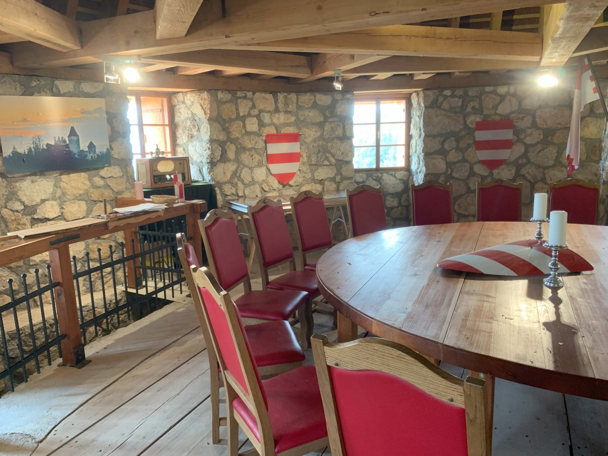 If Slovenia ever did a Traitors TV show, then this room in Zovnec Castle would be perfect..