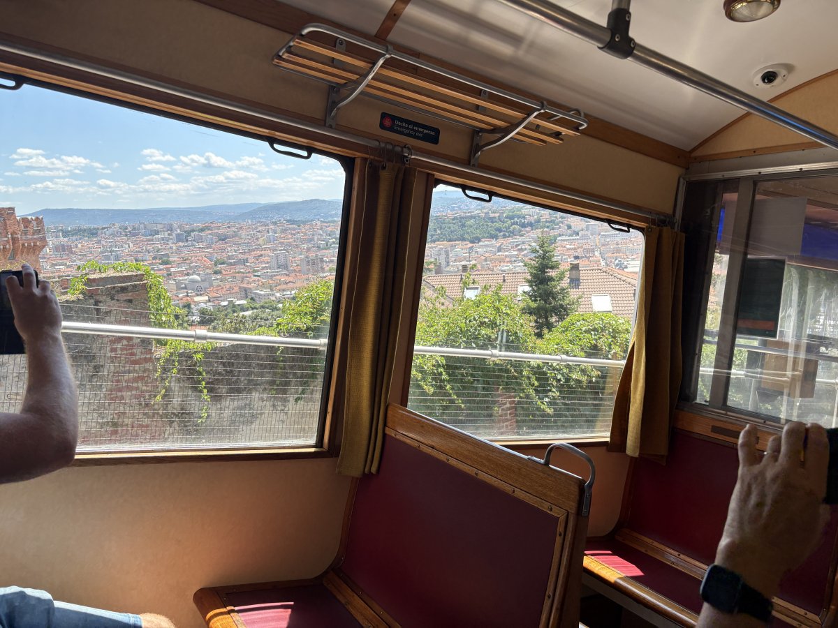 Riding the tram down into the city..