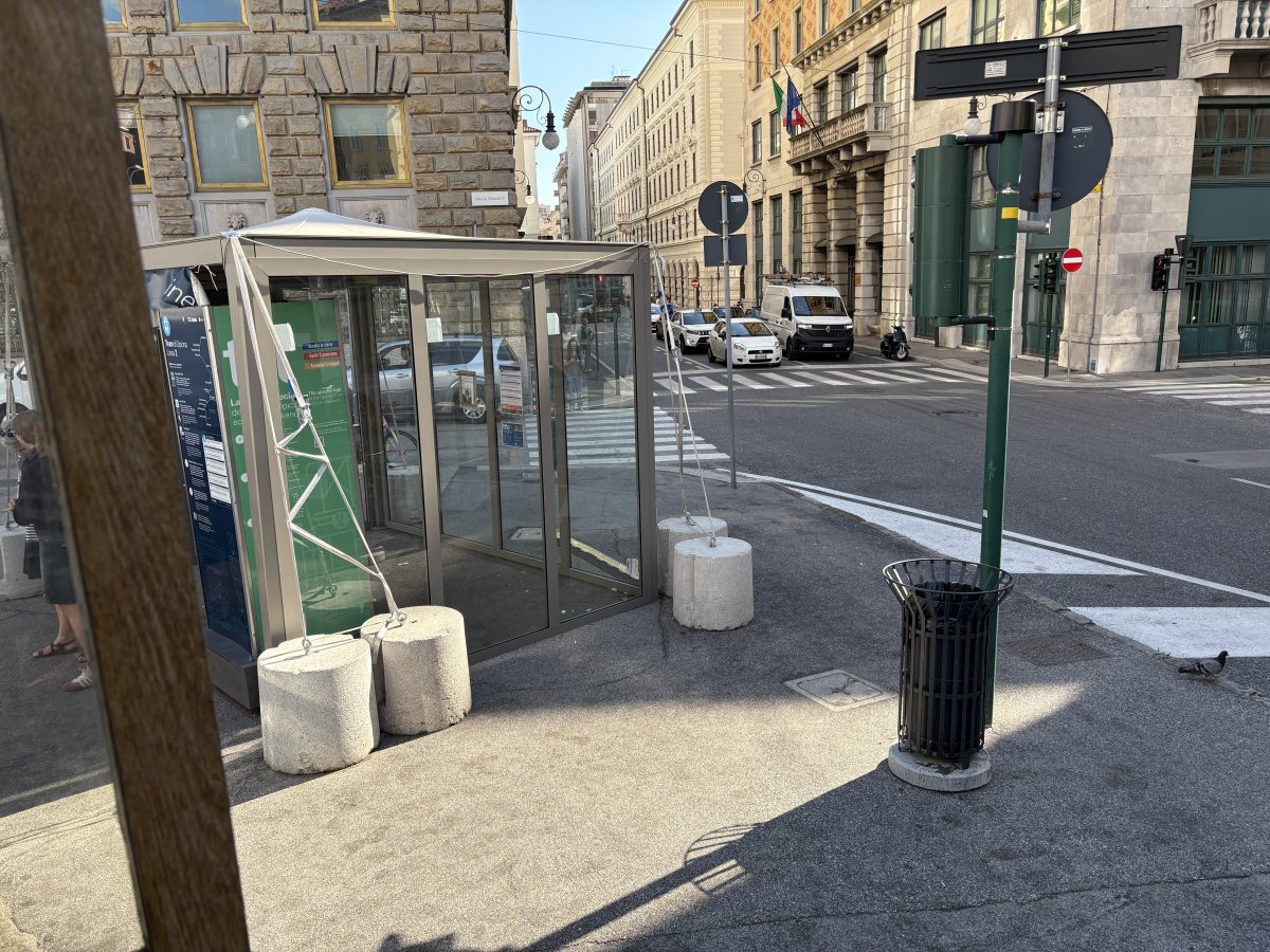 This little glass shelter is where you catch the tram back..
