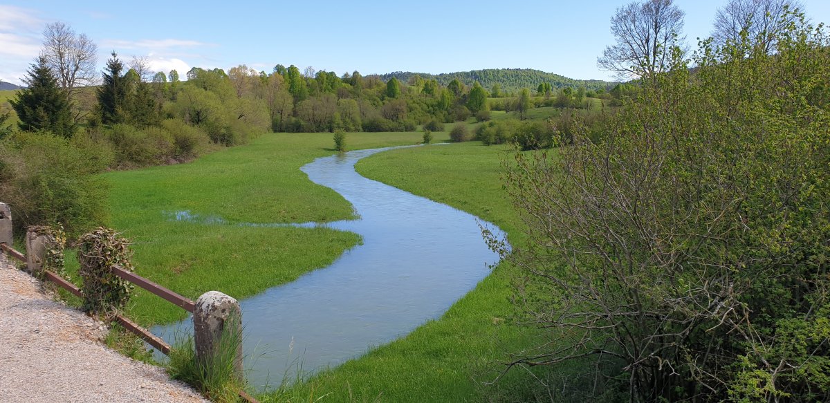 the Pivka river.. there is a stunning stone track to Kalc tower we go along at the back of this photo..