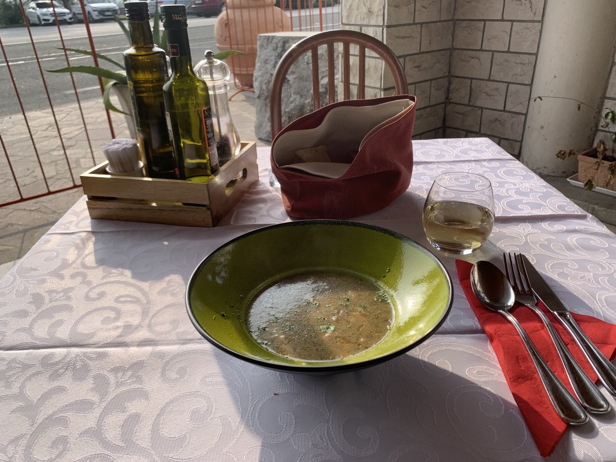 a simple but fantastic mushroom soup on the terrace at Sivi Caven..