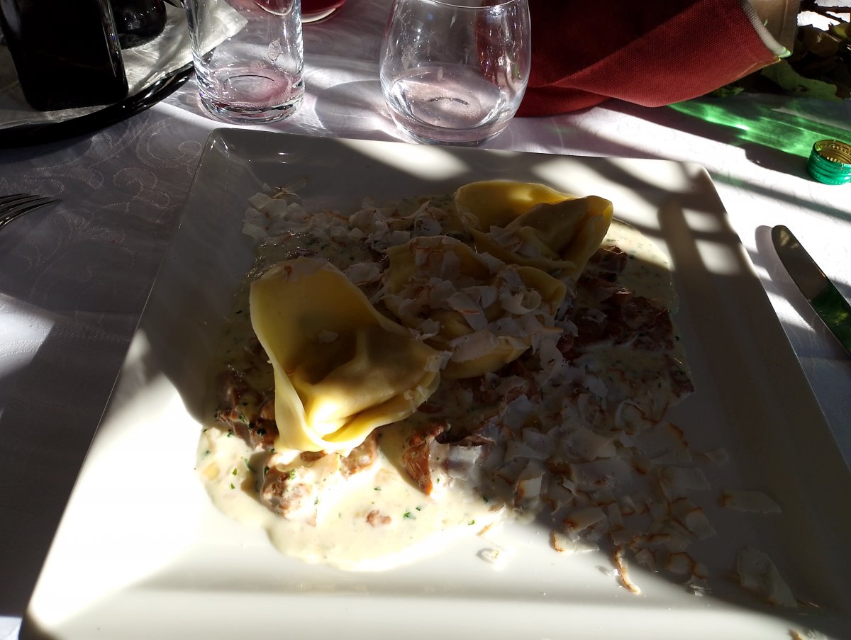 Tortelini stuffed with chestnuts and a local chanterelles..