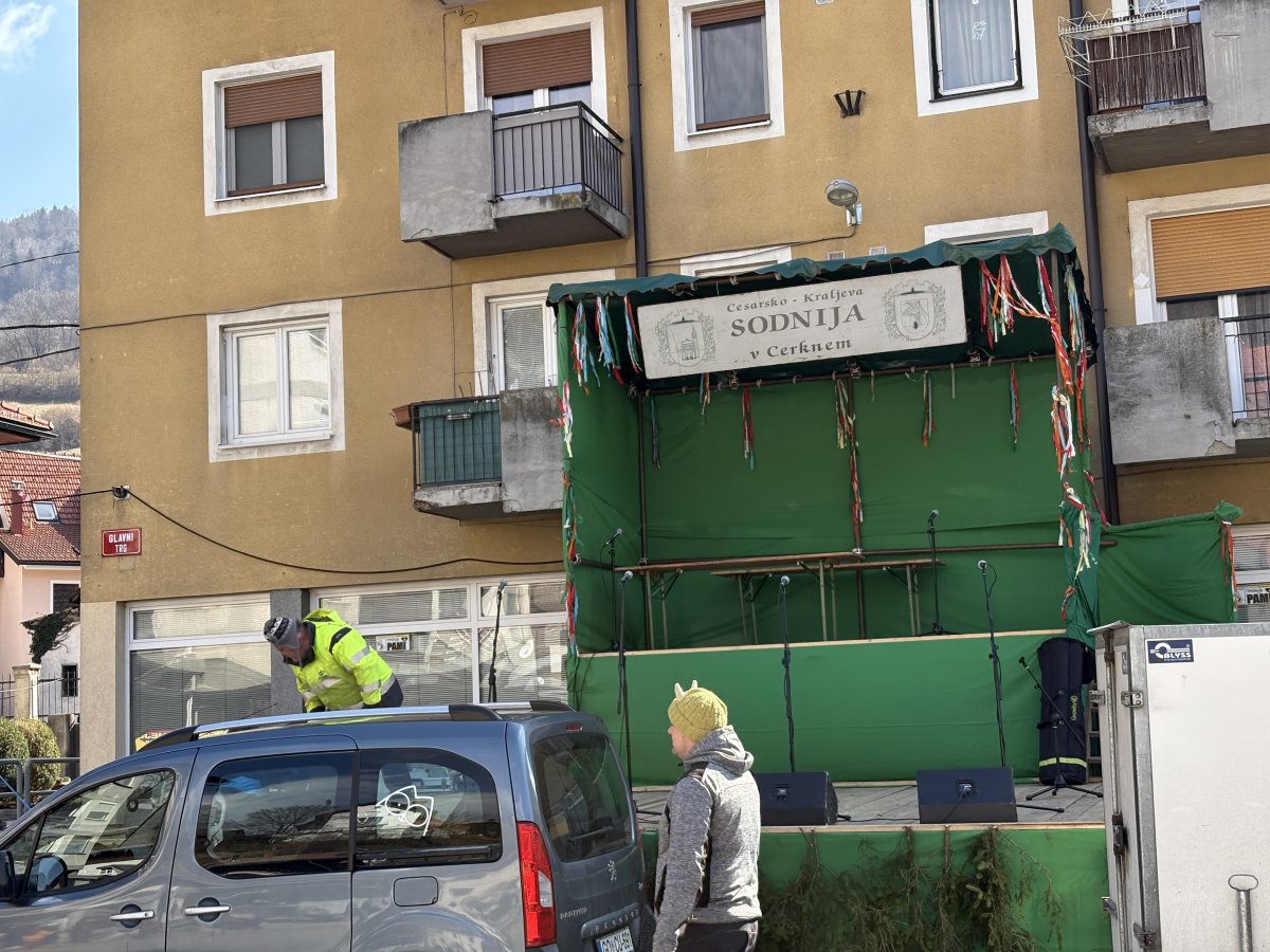 The stage starts to get set up on the Sunday morning before the start of the Laufarija..