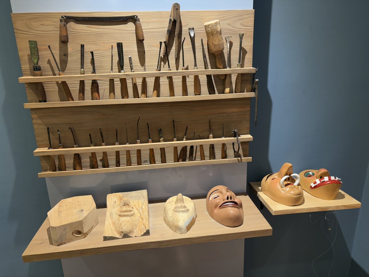 Fantastic side exhibit at the museum shows how each mask is carved out of Lime tree Linden wood..