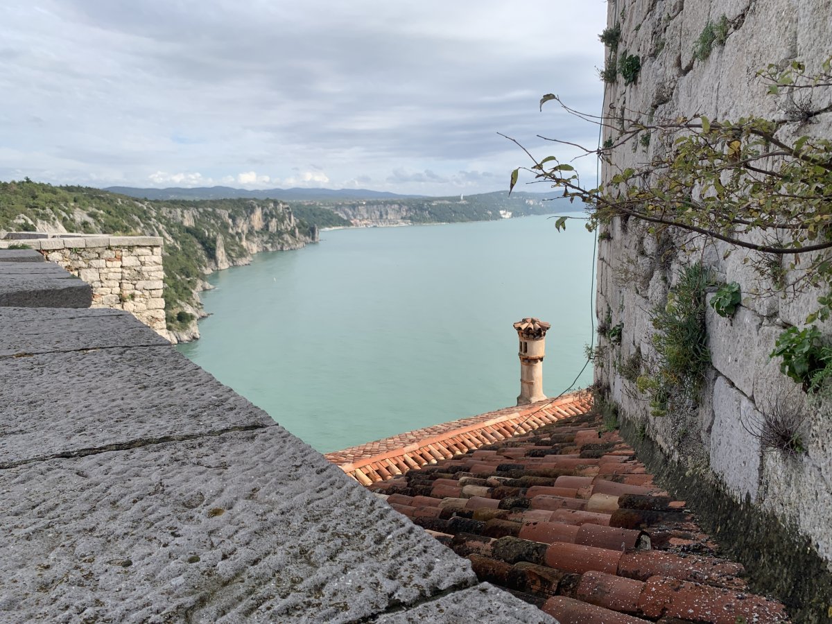 Fab view along the entire Duino to Sistiana Coastal cliff path walk.. Sistiana bay in the distance..