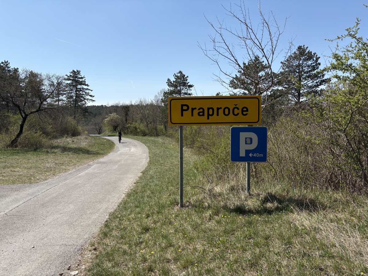 This road leads off the main road into the village, but just turn left here for lots of parking..