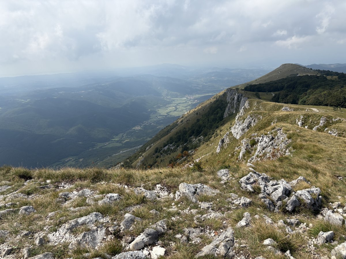 Stunning view from the other side of the Nanos Masts of the start of the Mediterranean Vipava Wine Valley far below..