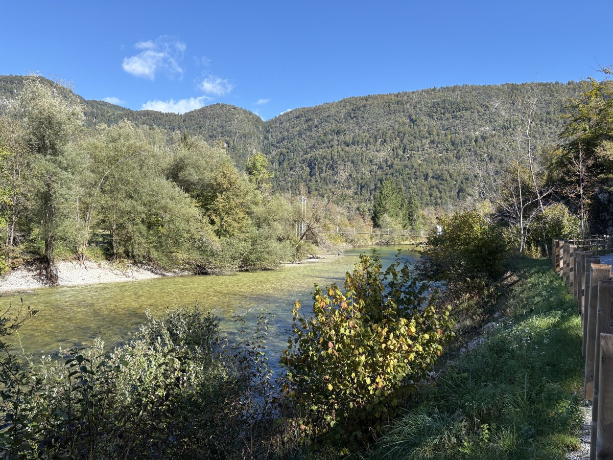 There are lots of little white beaches along the main Sava Bohinjka river to relax on in the summer and even today in Oct, we saw some nutters swimming..