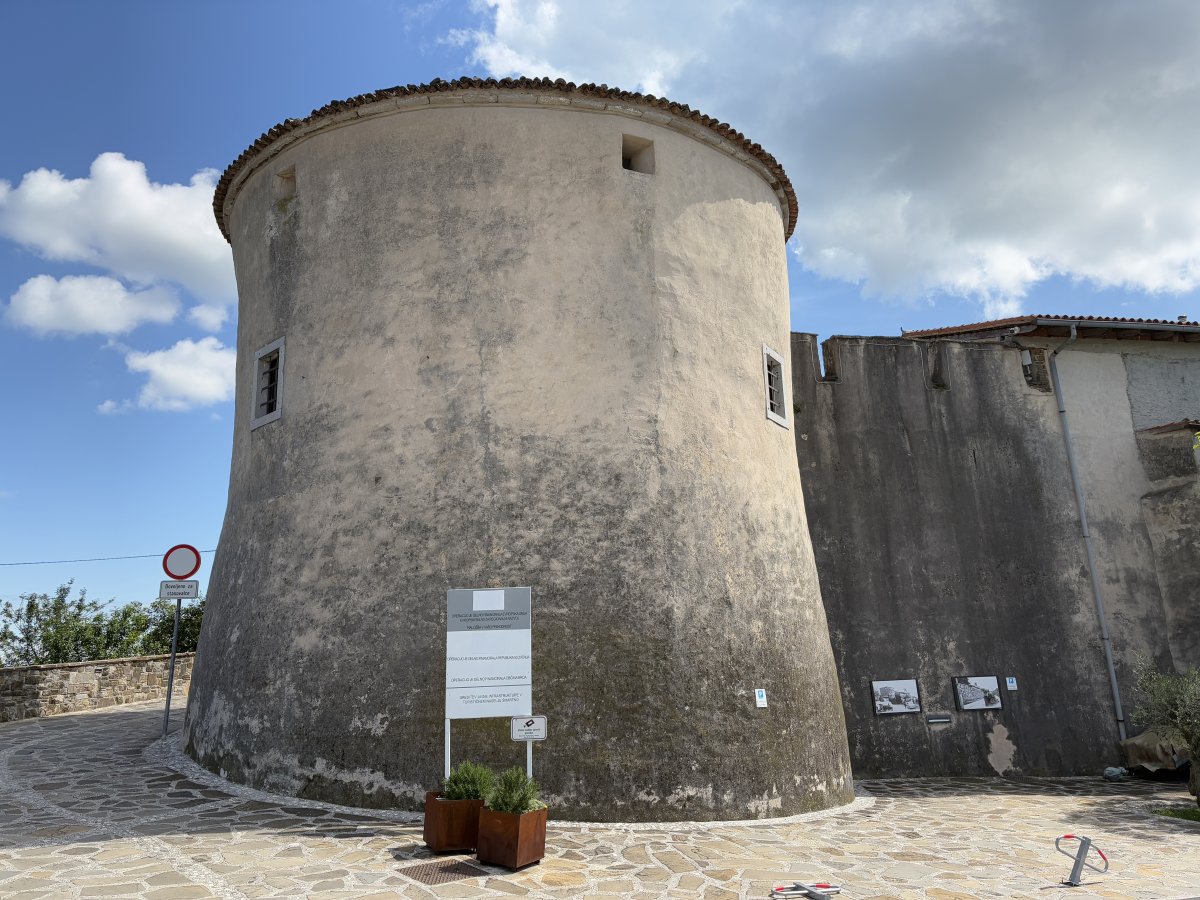Giant towers protect a hill top village in the BRDA wine region..